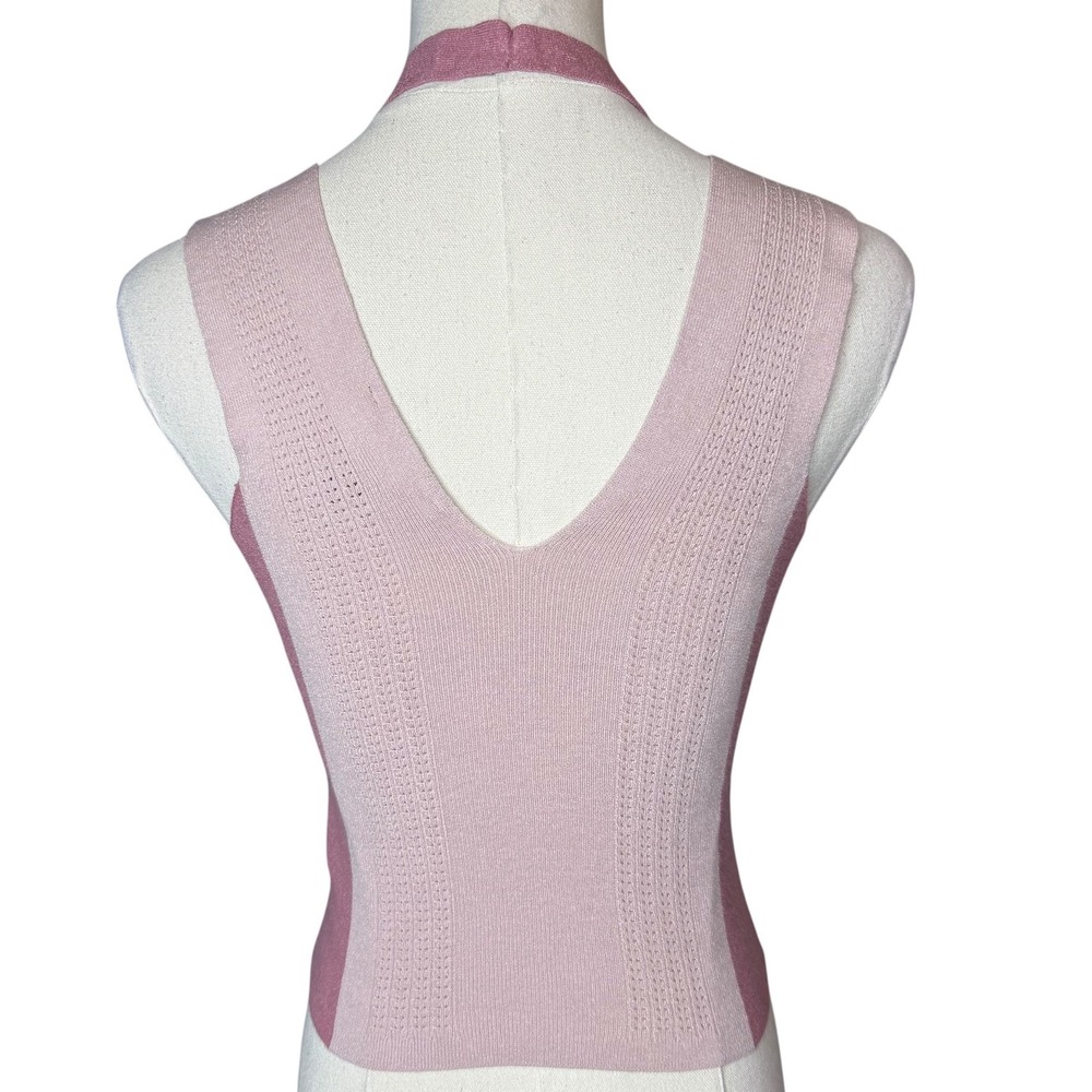 Express V-Neck Knit Tank Top Sleeveless Sweater Colorblock Pink Soft Girl Small - Picture 3 of 5